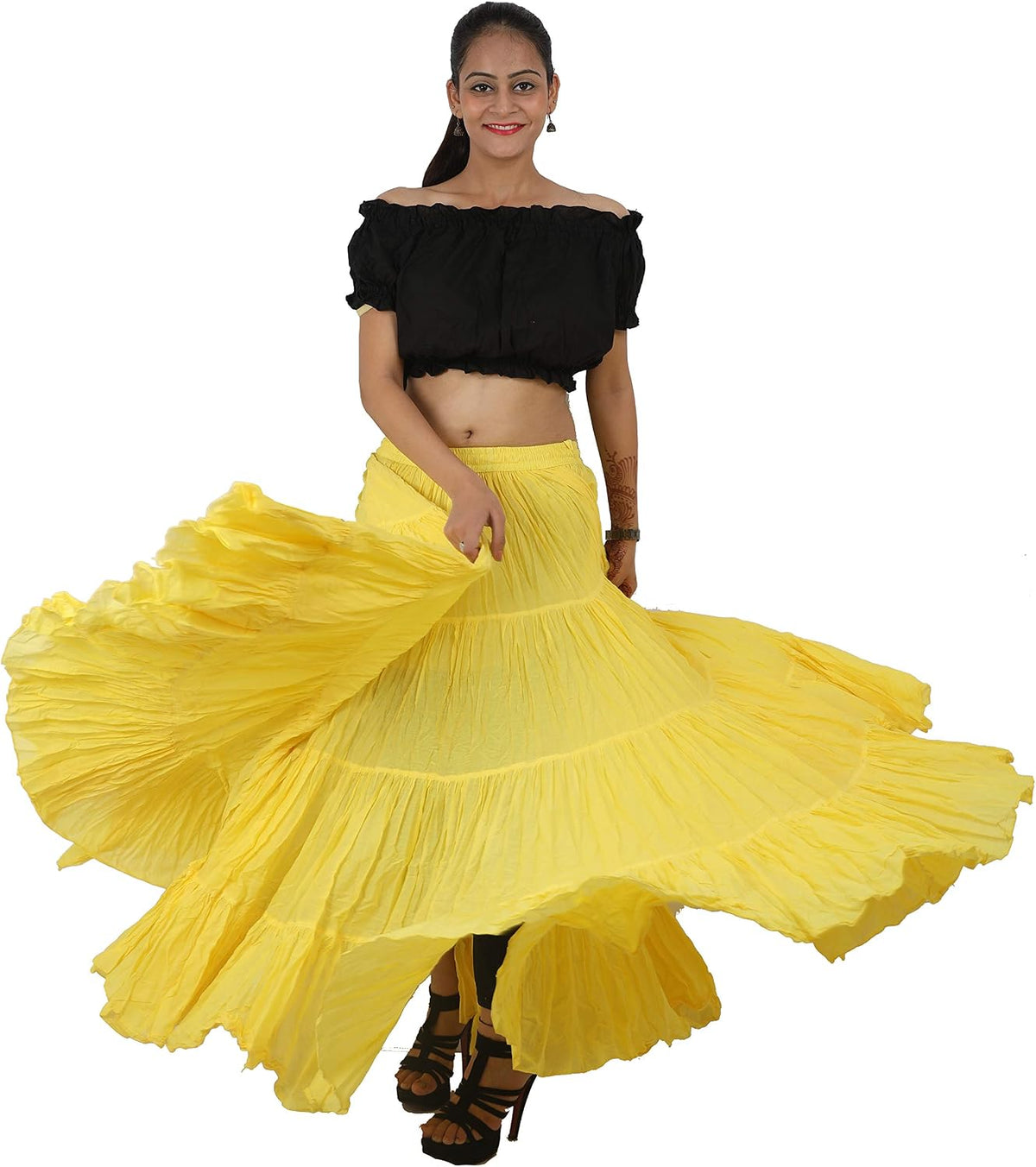 Wevez Women’s 40 Inch Cotton Full Circle Elastic Waist Tribal Fusion Belly Dance A Line Plus Size Maxi Skirt