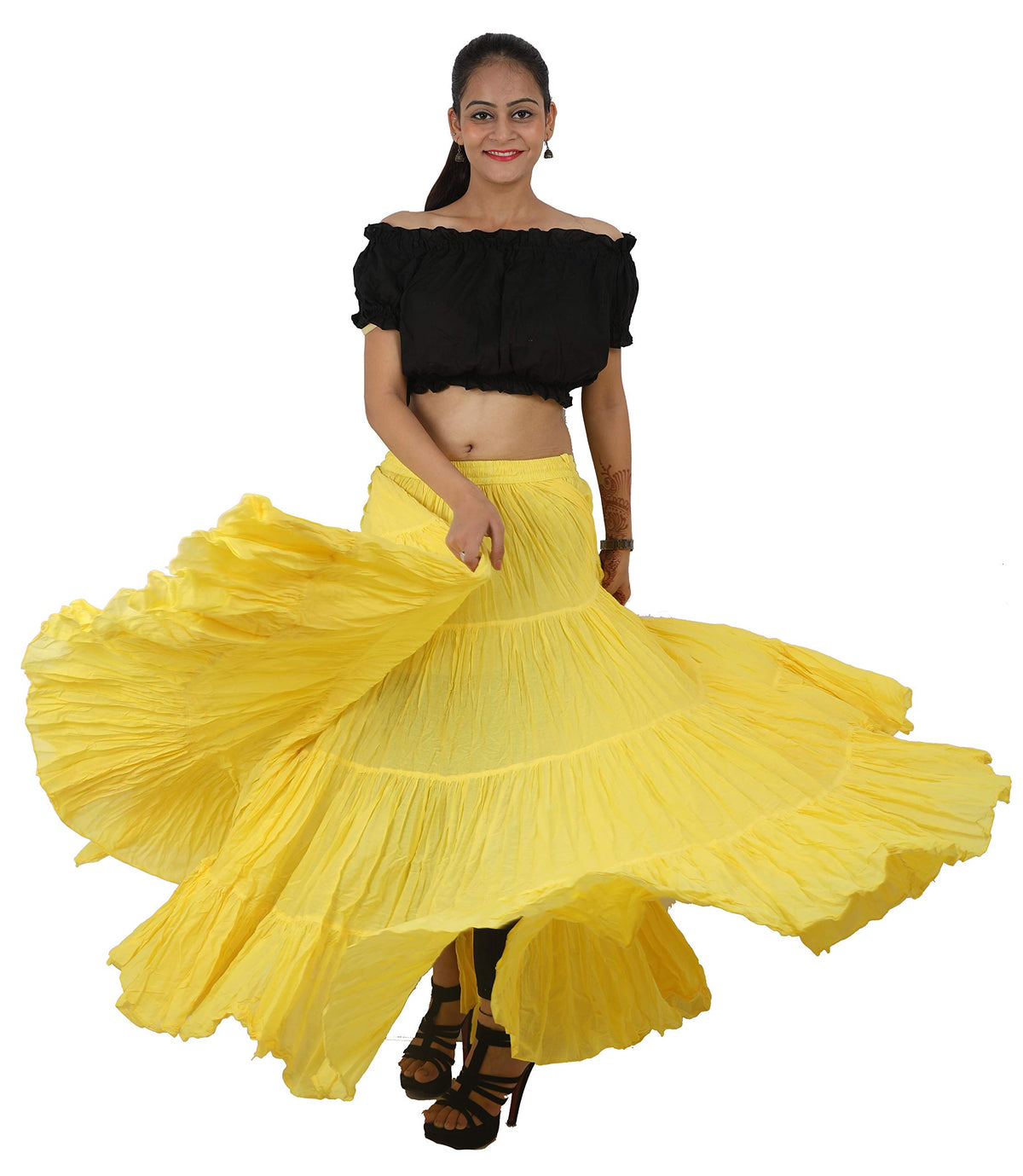 Wevez Women’s 40 Inch Cotton Full Circle Elastic Waist Tribal Fusion Belly Dance A Line Plus Size Maxi Skirt