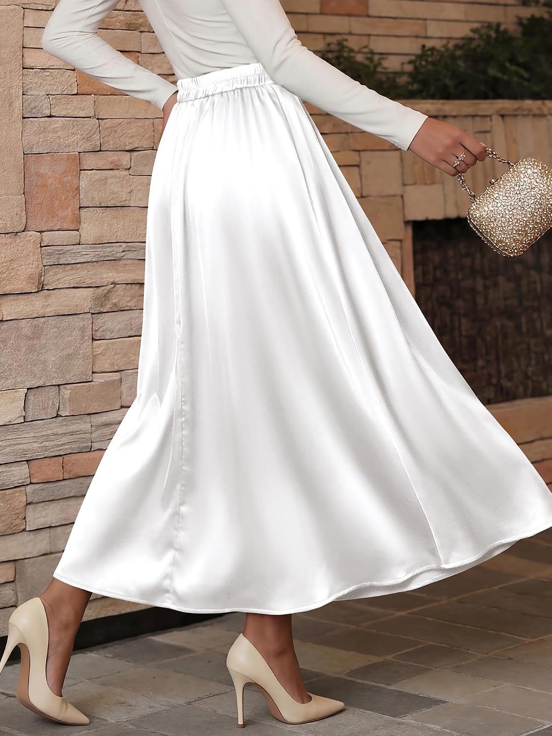 BTFBM Satin Maxi Skirts for Women Fall 2026