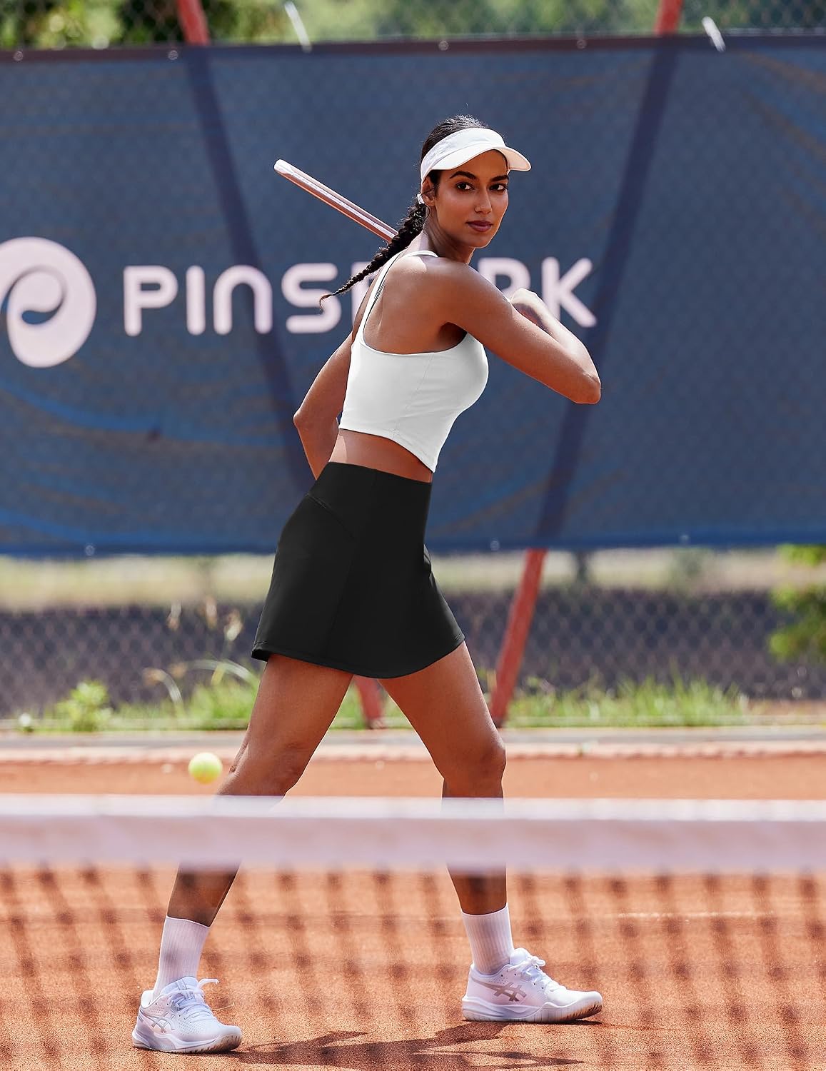 PINSPARK 14.5" Women Tennis Skirts Invisible Elastic Waist Skort 2 Pockets