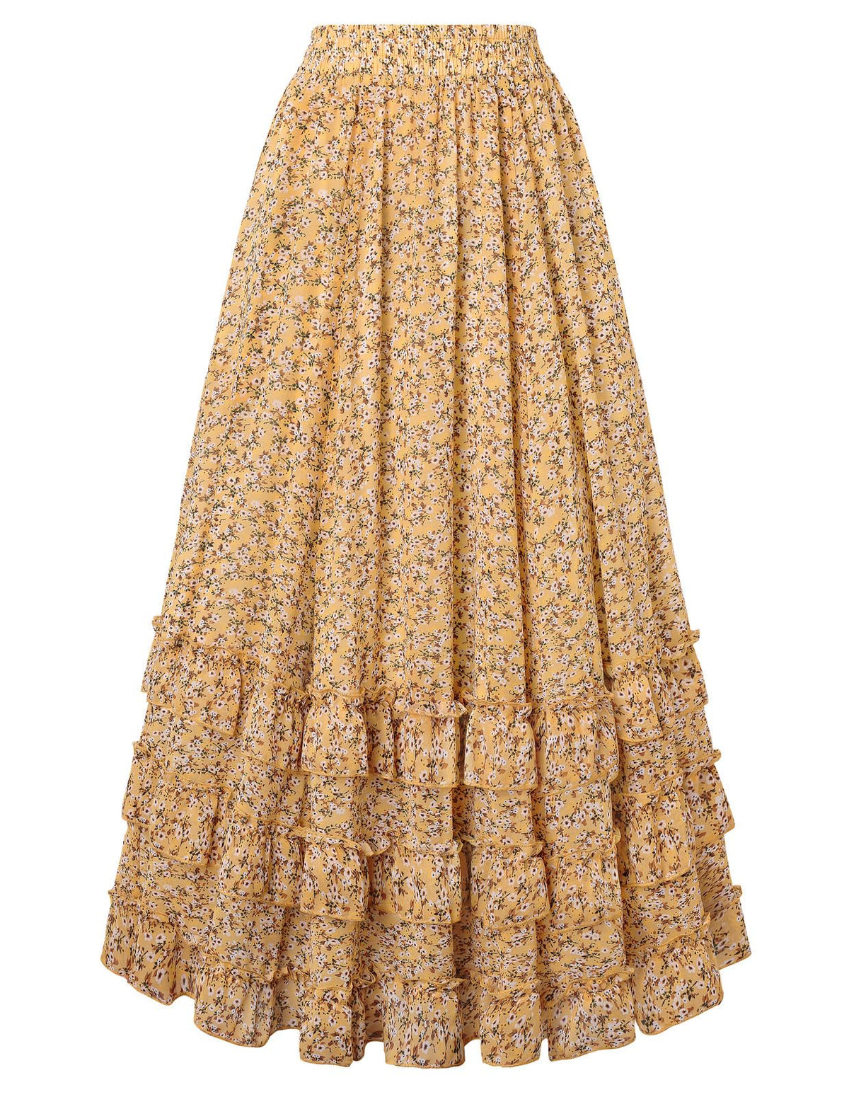 Scarlet Darkness Maxi Skirts for Women Floral Chiffon Ruffle Long Skirt