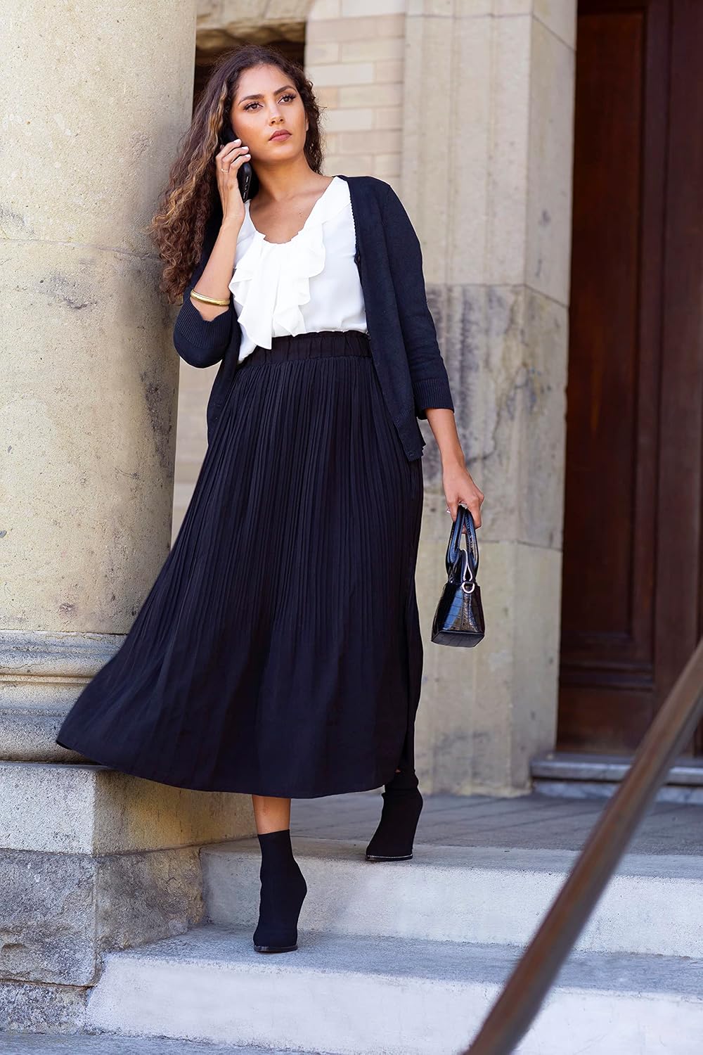 Simlu Pleated Midi Skirts for Women with Pockets, Elastic High Waisted Skirt Reg & Plus Size Womens Summer Skirts Trendy 2023