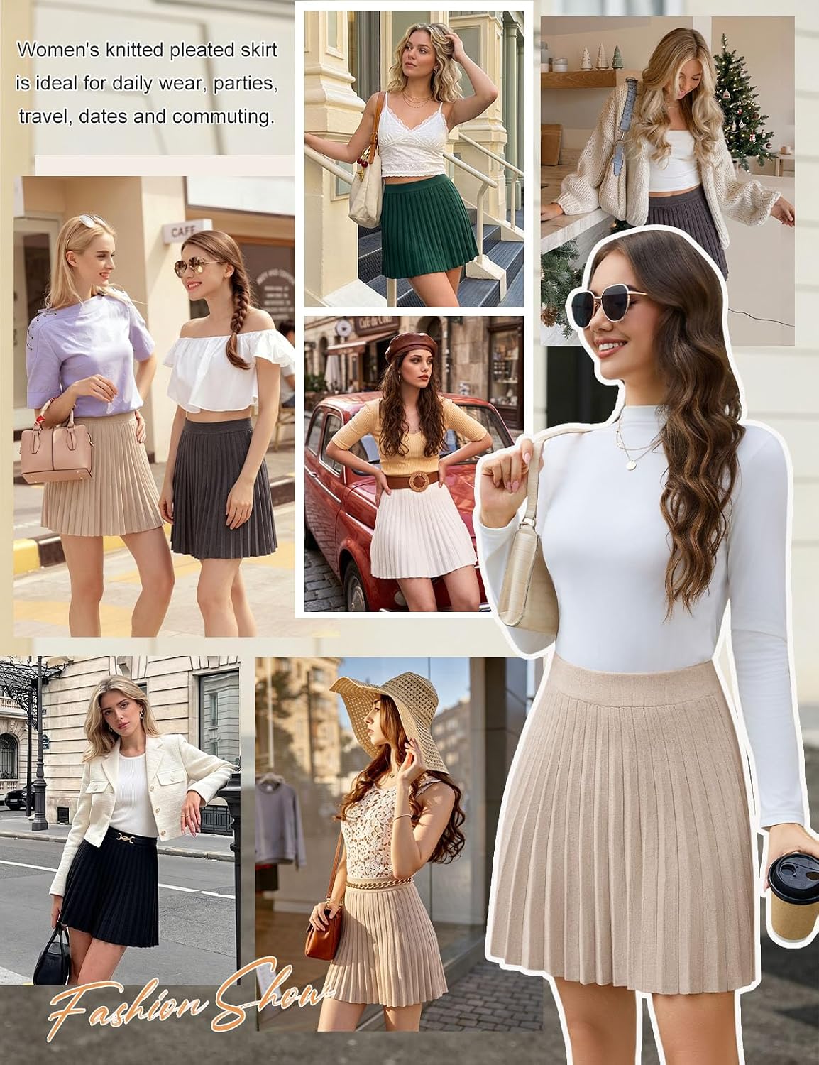 Yusongirl Women Mini Knit Pleated Skirt A Line Elastic High Waist