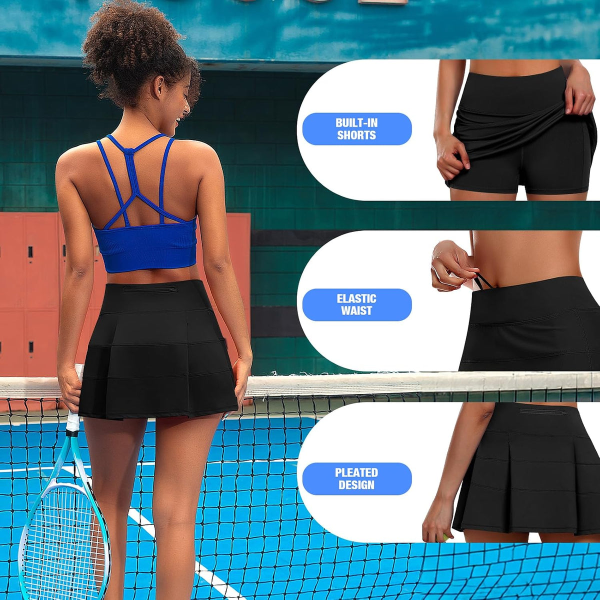 JoyGirl Womens Tennis Skirt with Shorts Pleated Golf Skirt High Waist Pickleball Skirts Athletic Skorts with Pockets