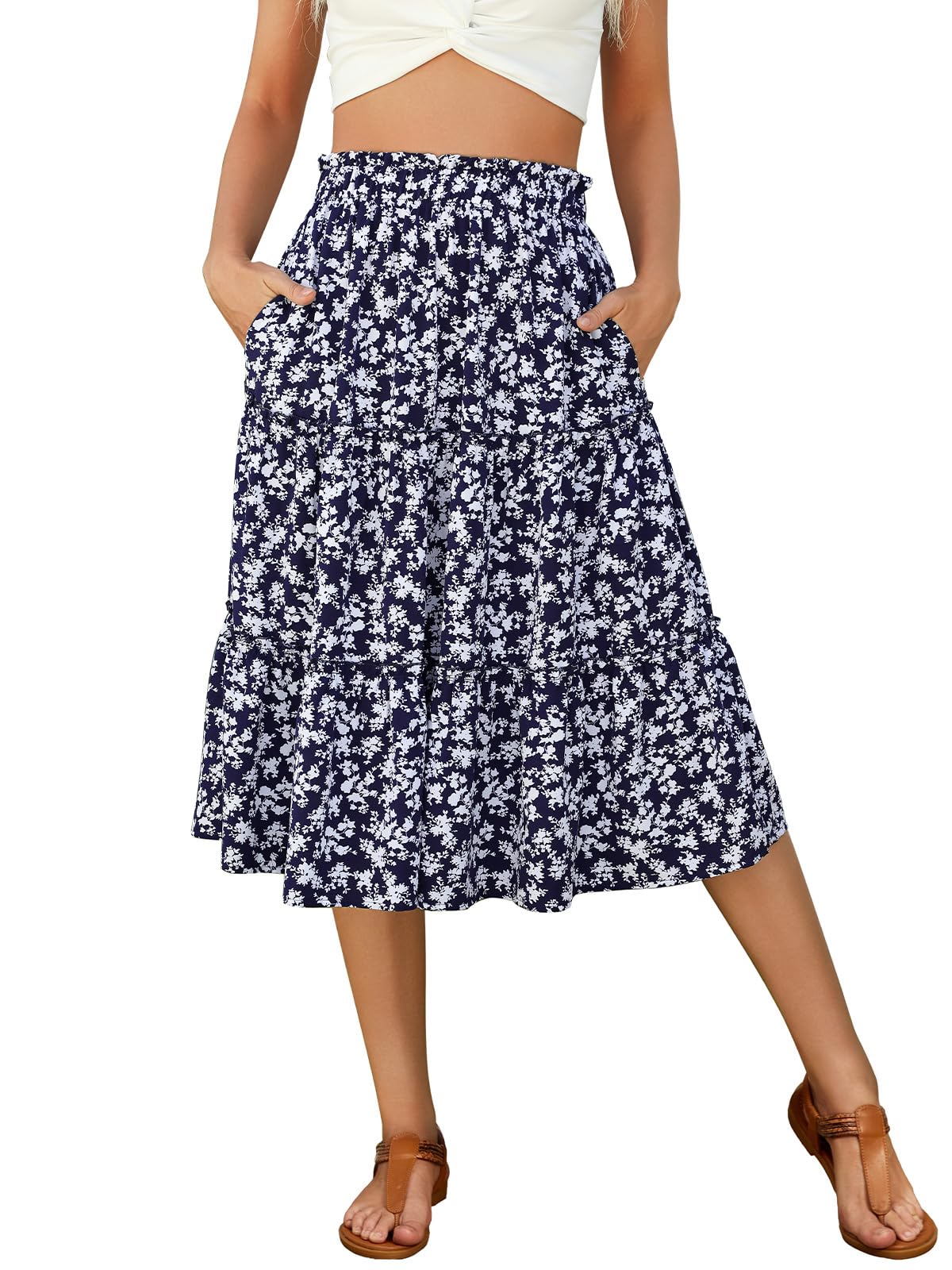 Berydress Midi Skirts for Women 2026 High Waist Casual Summer Boho Skirt