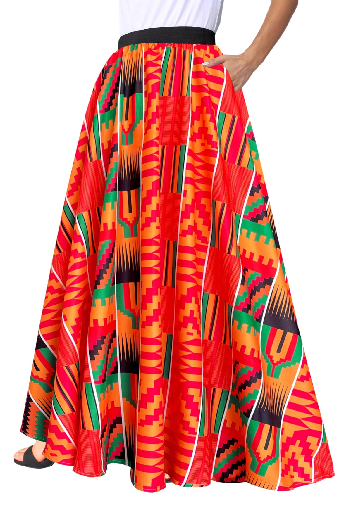 Afibi Women African Skirt Printed Ankara Maxi Skirt Dashiki Long Skirts with Pockets
