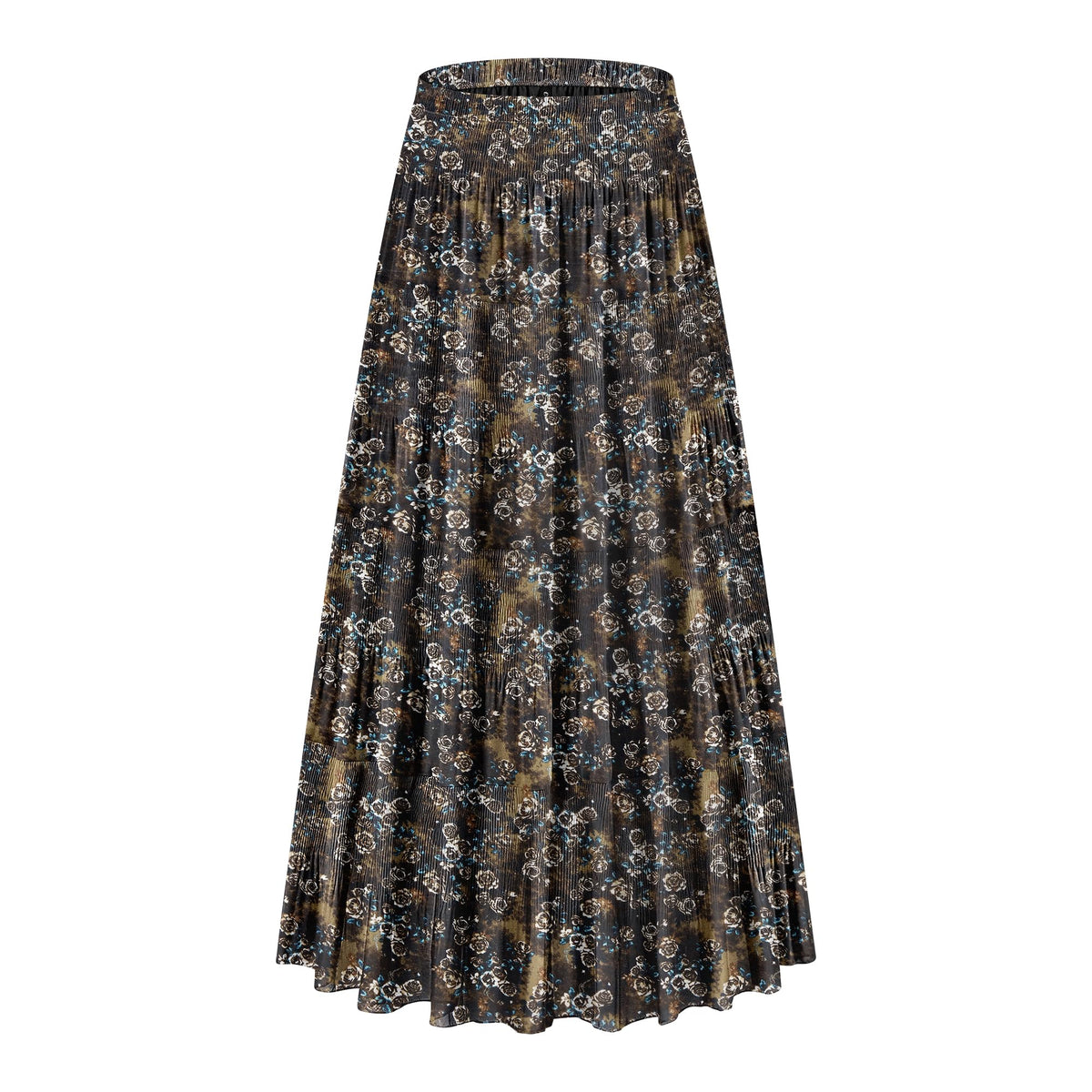 CYiNu Women's Chiffon Elastic High Waist Tiered Pleated Floral Printed A-Line Boho Long Maxi Skirts
