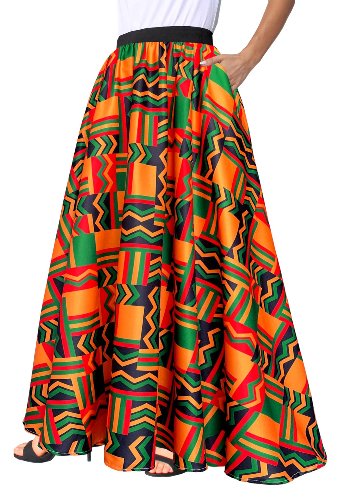 Afibi Women African Skirt Printed Ankara Maxi Skirt Dashiki Long Skirts with Pockets