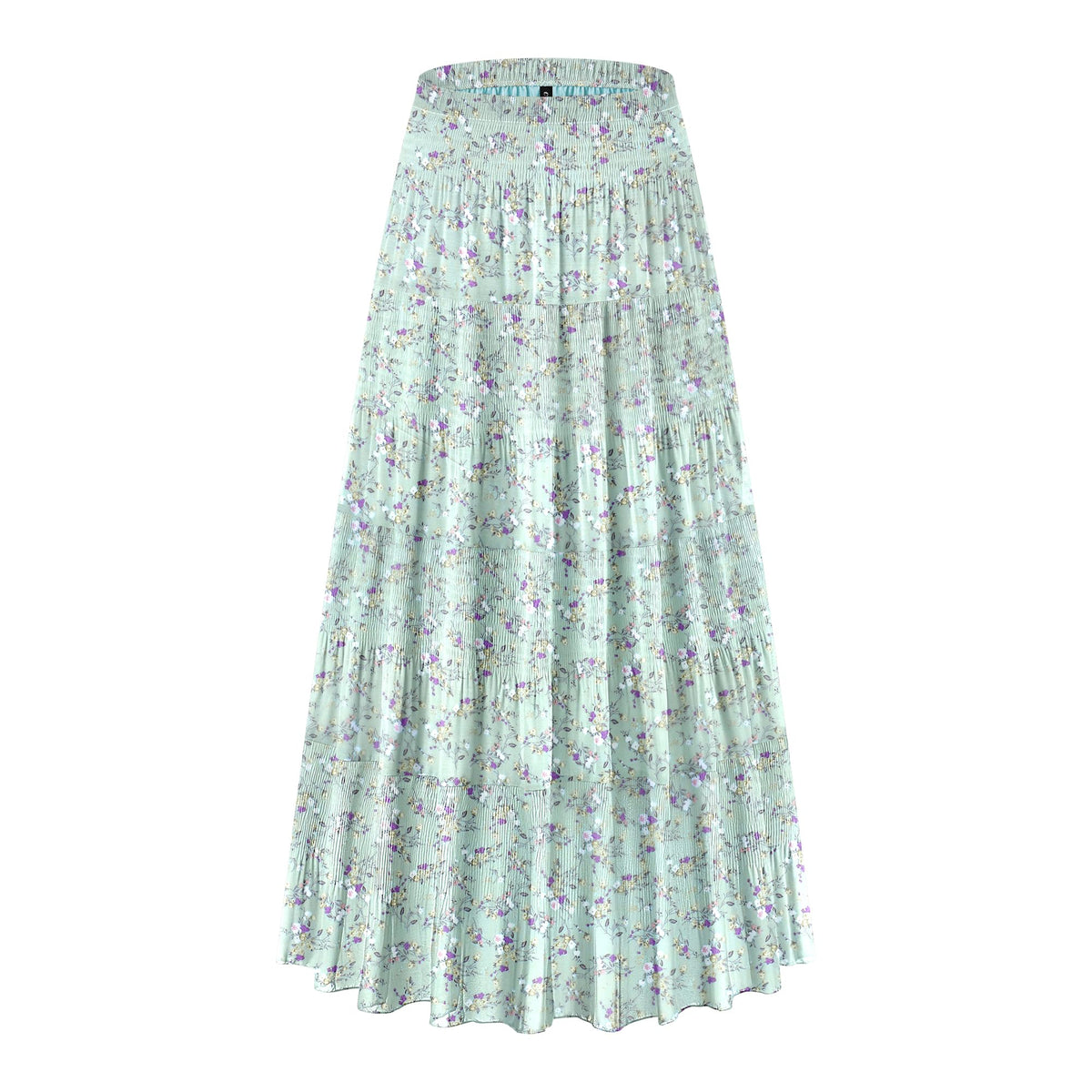 CYiNu Women's Chiffon Elastic High Waist Tiered Pleated Floral Printed A-Line Boho Long Maxi Skirts