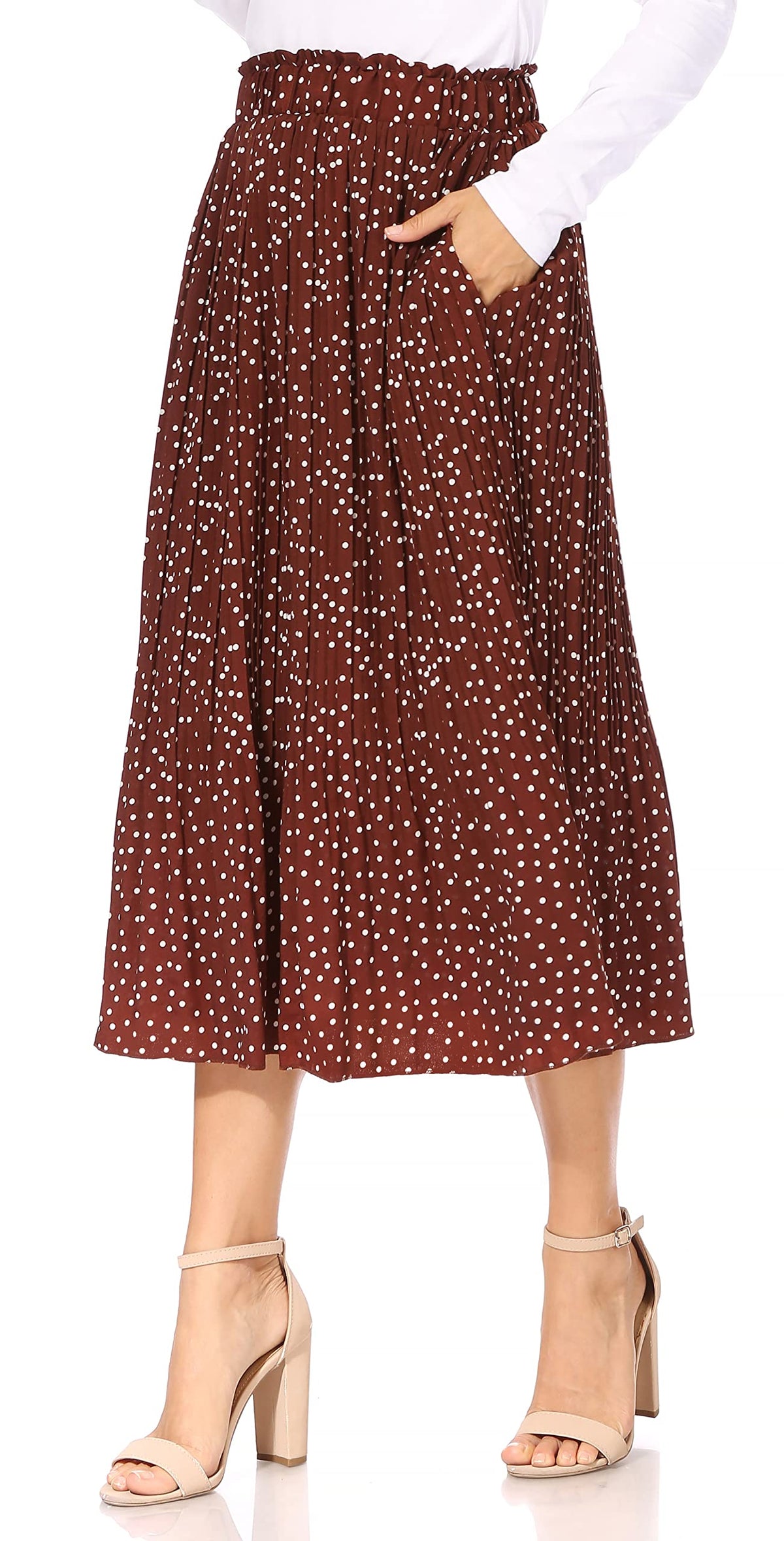 Simlu Pleated Midi Skirts for Women with Pockets, Elastic High Waisted Skirt Reg & Plus Size Womens Summer Skirts Trendy 2023