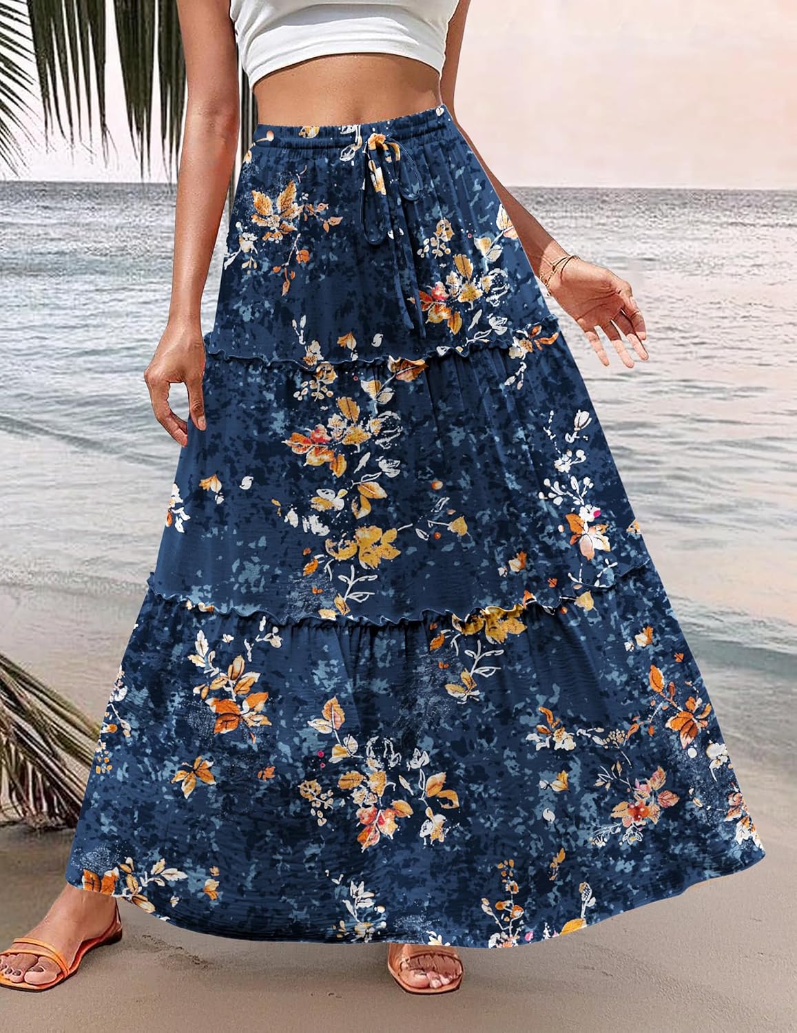 Zeagoo Womens Casual Maxi Skirts for Women 2026 High Waist Boho Skirts Floral Printed Long Flowy Skirt with Pockets