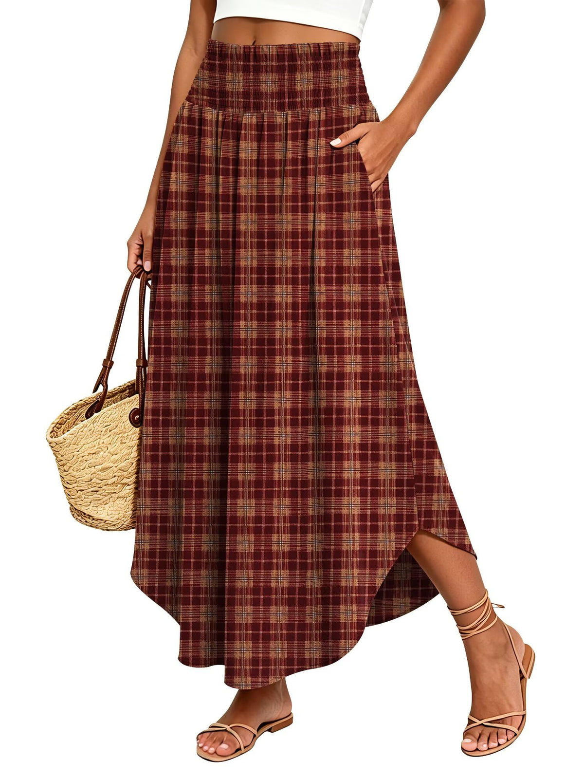 StunShow Women's Maxi Skirts Boho High Waisted Flowy A Line Pleated Beach Long Skirt with Pockets(S-XXL)