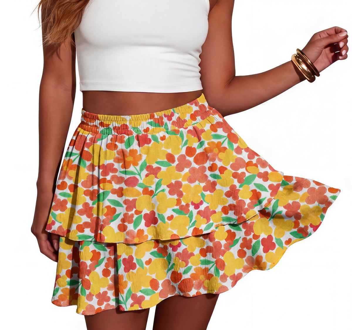 Lepunuo Boho Mini Skirts for Women Flowy Ruffle Tiered Skorts Skirts with Short Underneath with Pockets Beach Vacation