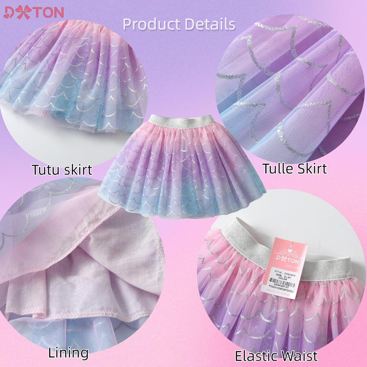 DXTON Kids Girls Tutu Dresses Toddler Rainbow Flower Tulle Skirt