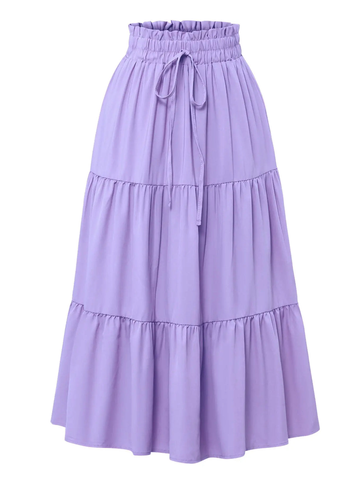 Boho High-Waisted Fishtail Skirt Bottoms, Bohemian Floral Skirt, Plain Color Solid A-Line Midi Dress, Layered Ruffle Hem, Casual Long Skirt for All Seasons