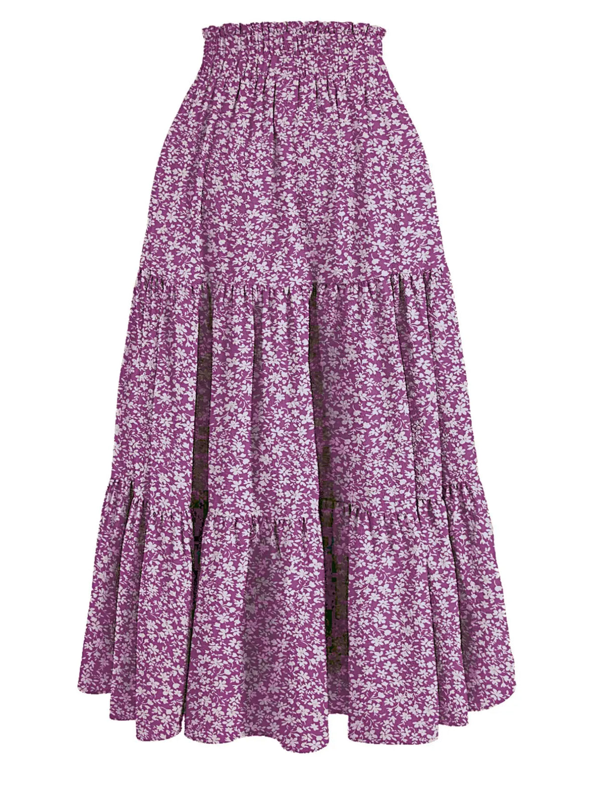 Boho High-Waisted Fishtail Skirt Bottoms, Bohemian Floral Skirt, Plain Color Solid A-Line Midi Dress, Layered Ruffle Hem, Casual Long Skirt for All Seasons