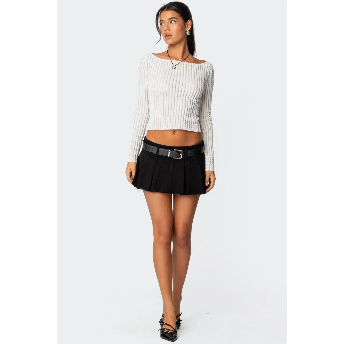 Washed Denim Pleated Micro Skort