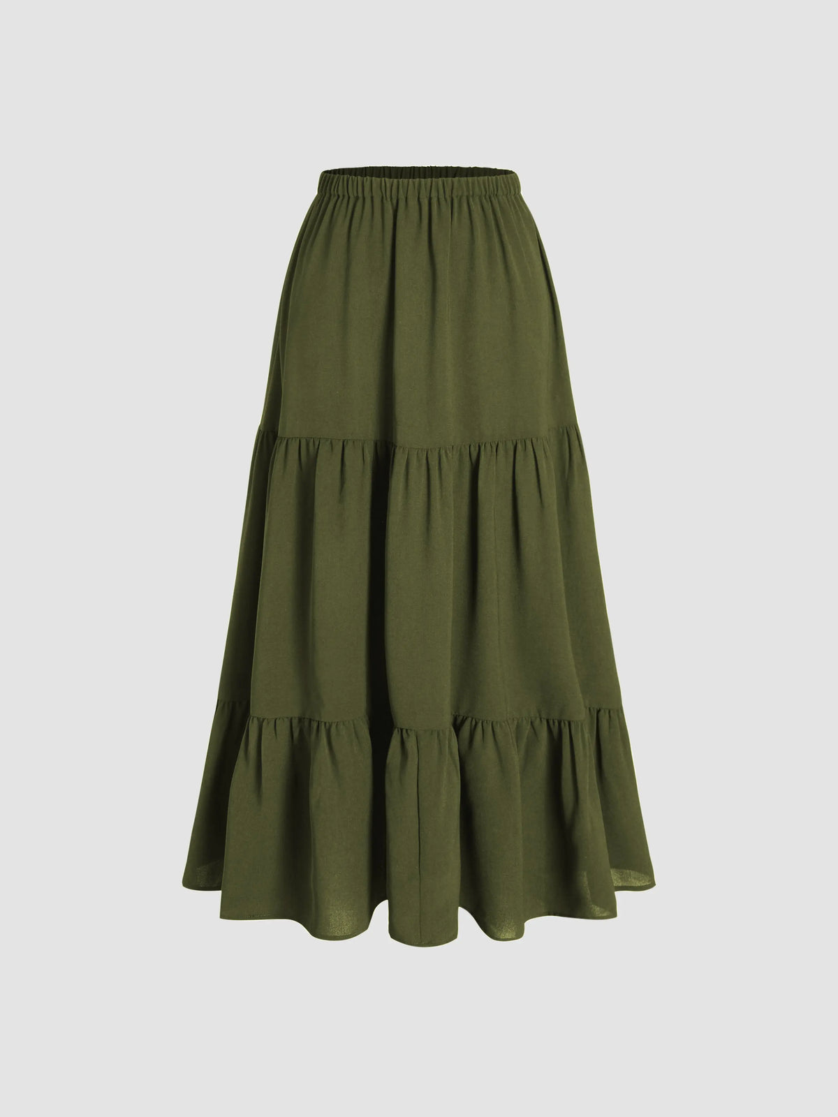 Cider Solid Elastic Waist Ruffle Hem Tiered Maxi Skirt,clothes for back to school,first day of school outfits