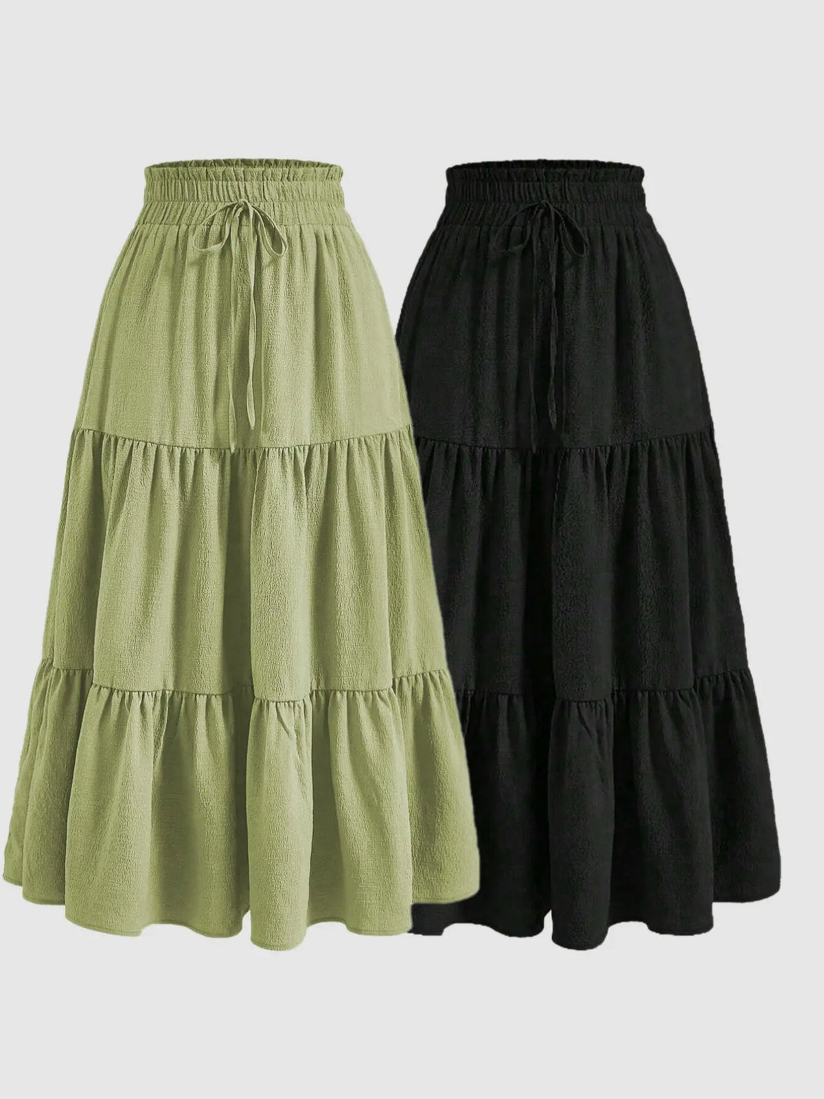 Women's 2 Piece Casual Drawstring Layered Ruffles Fitted Layered Ruffles Long Skirts, Thin Woven Fabric Lightweight Plain All Seasons Wear, Fitted Design Casual Fashion Skirt, Womenswear