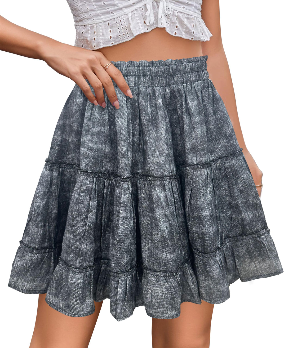 THHGPO Women's Basic Mini Skirts Flared Cotton Short Skirt