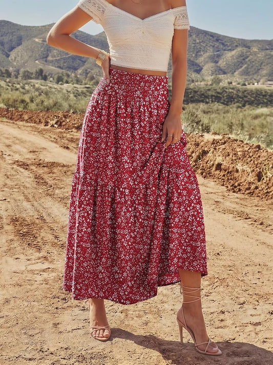 StunShow Women's Maxi Skirts Boho High Waisted Flowy A Line Pleated Beach Long Skirt with Pockets(S-XXL)