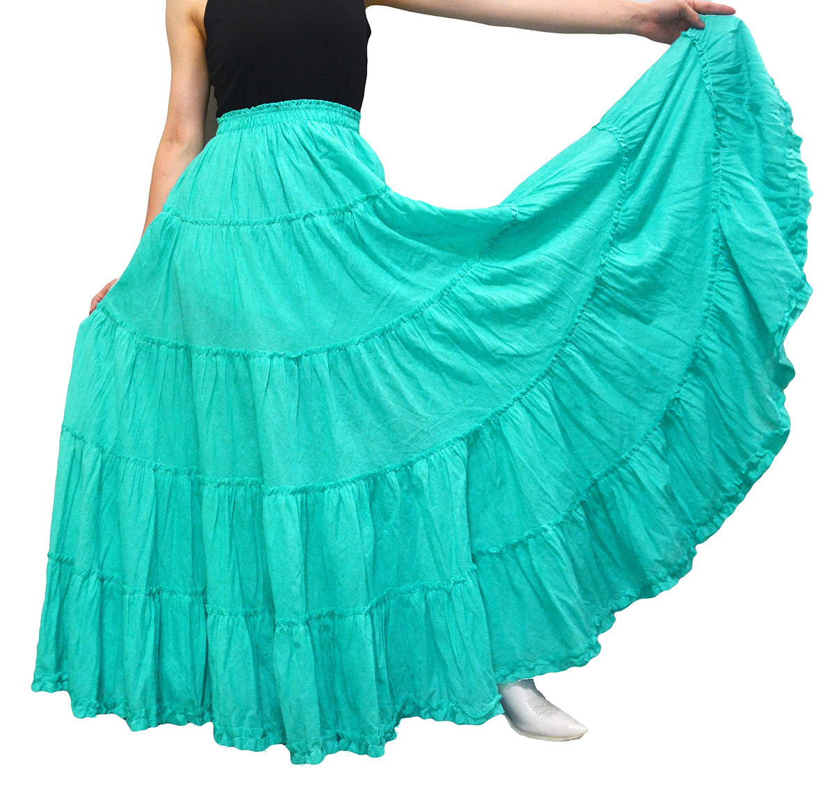 Women's Maxi Skirt Boho Pleated Cotton 5 Tiered Long A-Line Dance Skirts