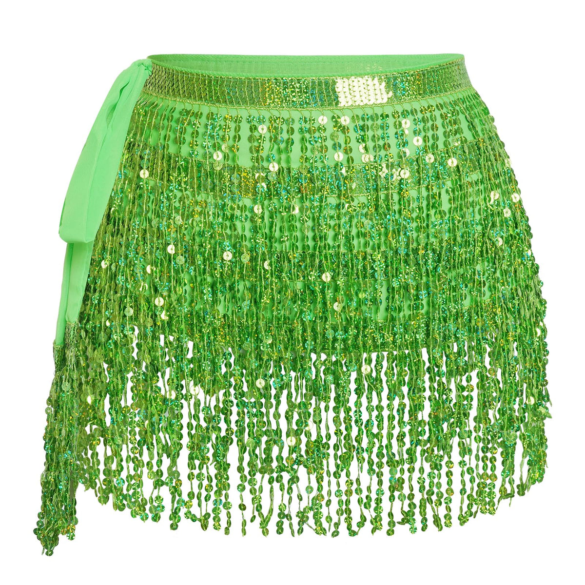 Belly Dance Hip Scarf Sequin Tassel Skirt Wrap Sparkly Rave Costume for Women