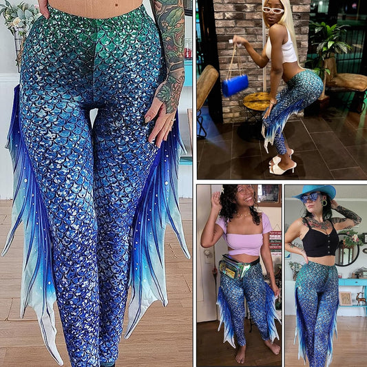 color cosplayer Mermaid Yoga Print Leggings for Women Plus Size Fish Scale High Waisted Pants Halloween Costume Tights