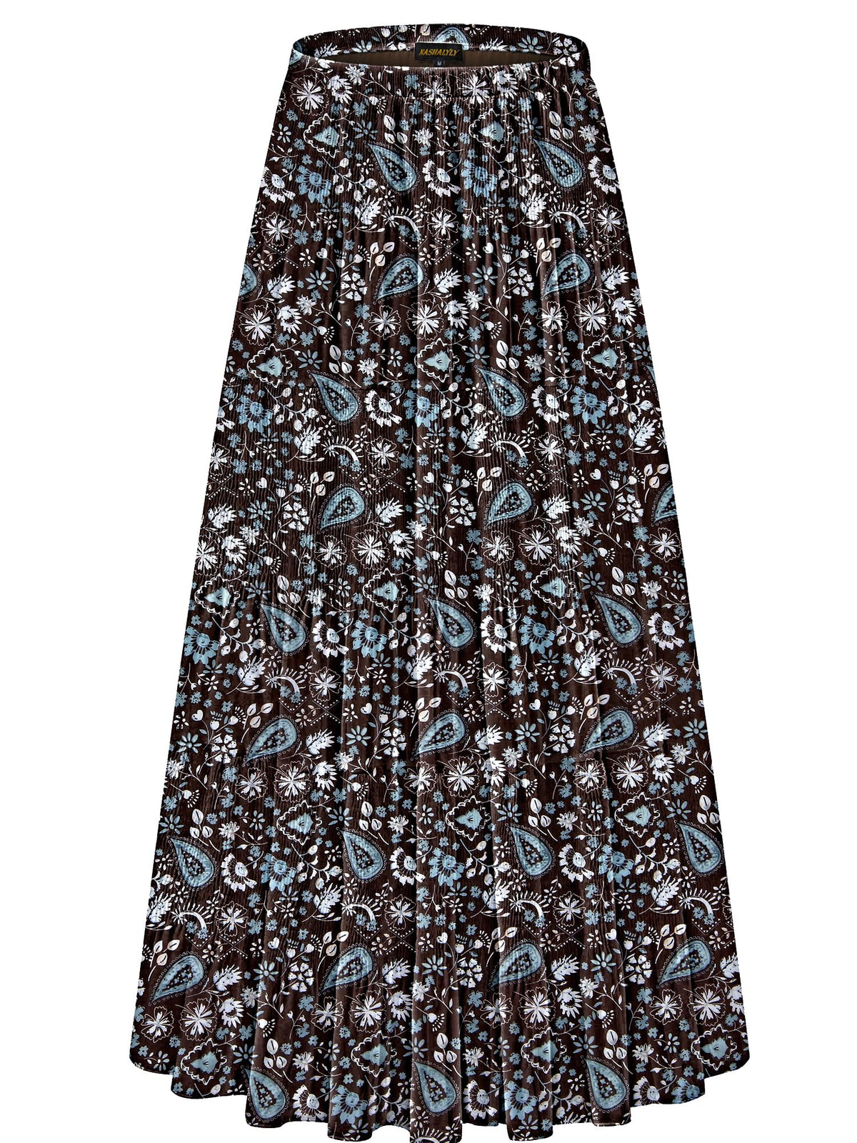 NASHALYLY Women's Chiffon Elastic High Waist Pleated A-Line Maxi Skirts