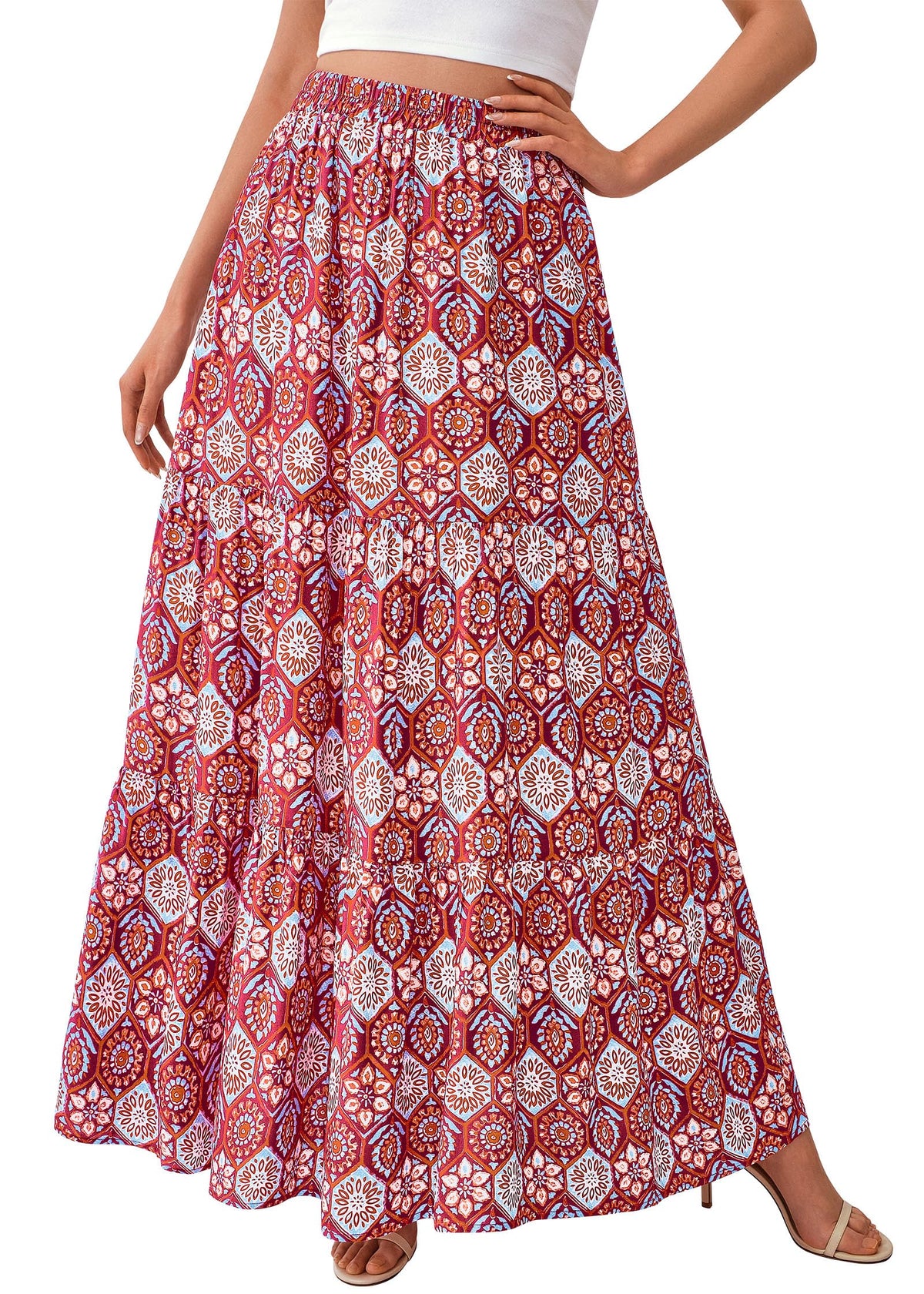 KIRUNDO Maxi Skirts for Women Summer Boho Floral Long Skirt