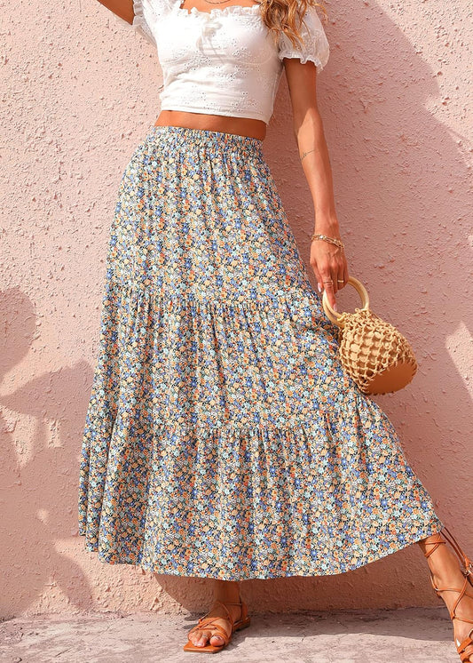 KIRUNDO Maxi Skirts for Women Summer Boho Floral Long Skirt