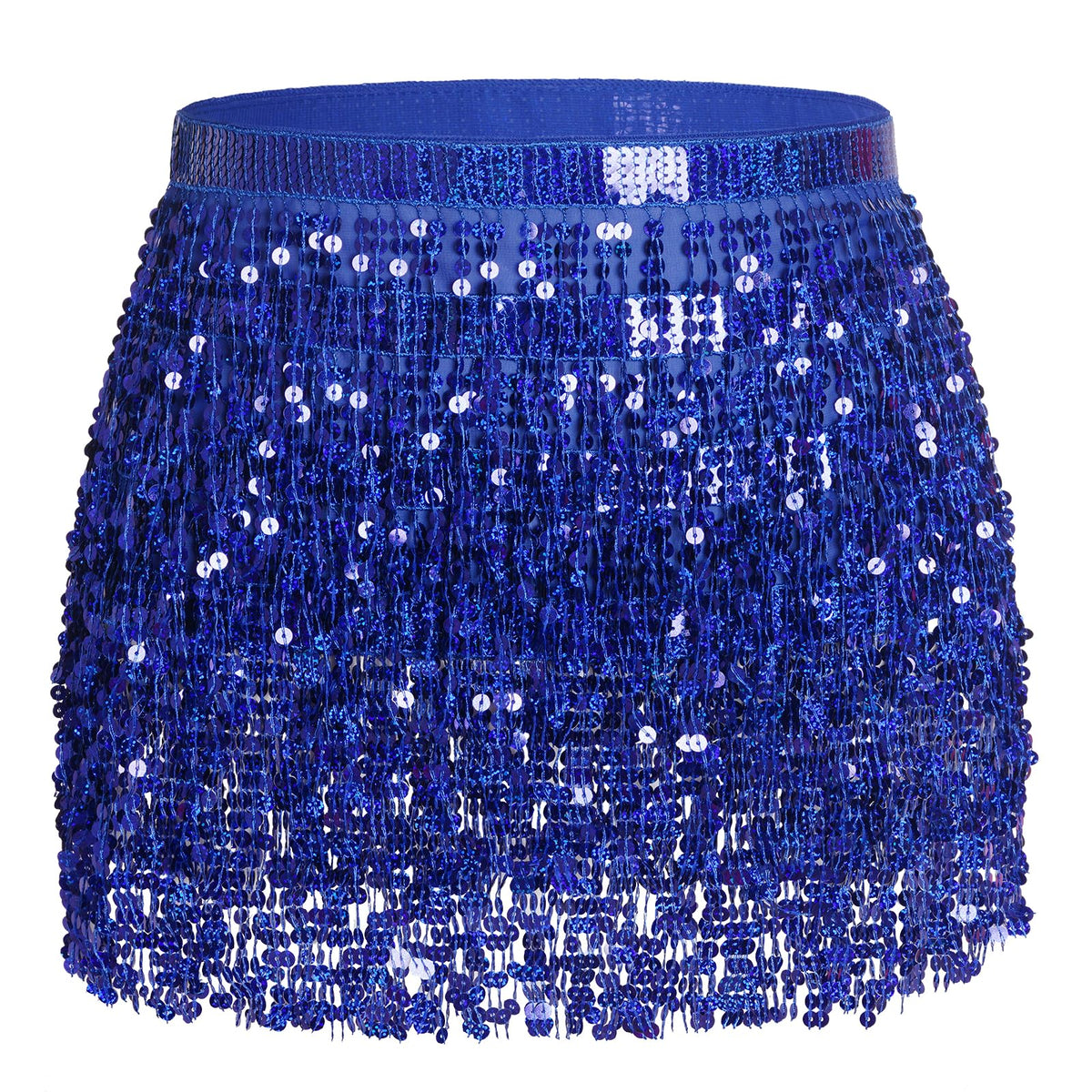Belly Dance Hip Scarf Sequin Tassel Skirt Wrap Sparkly Rave Costume for Women
