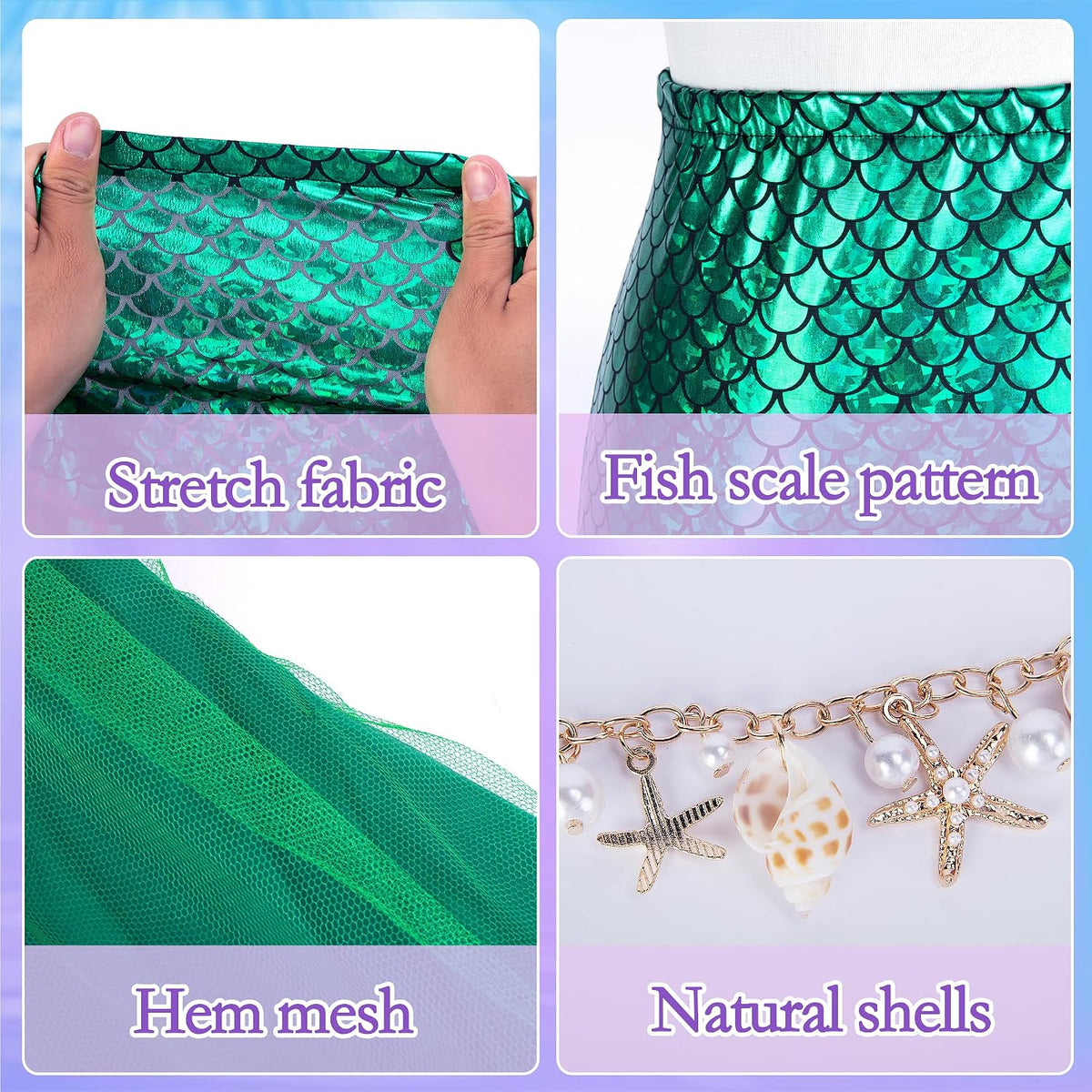 7 Pack Halloween Women Mermaid Costume, Mermaid Tube Top Skirt Costume Set