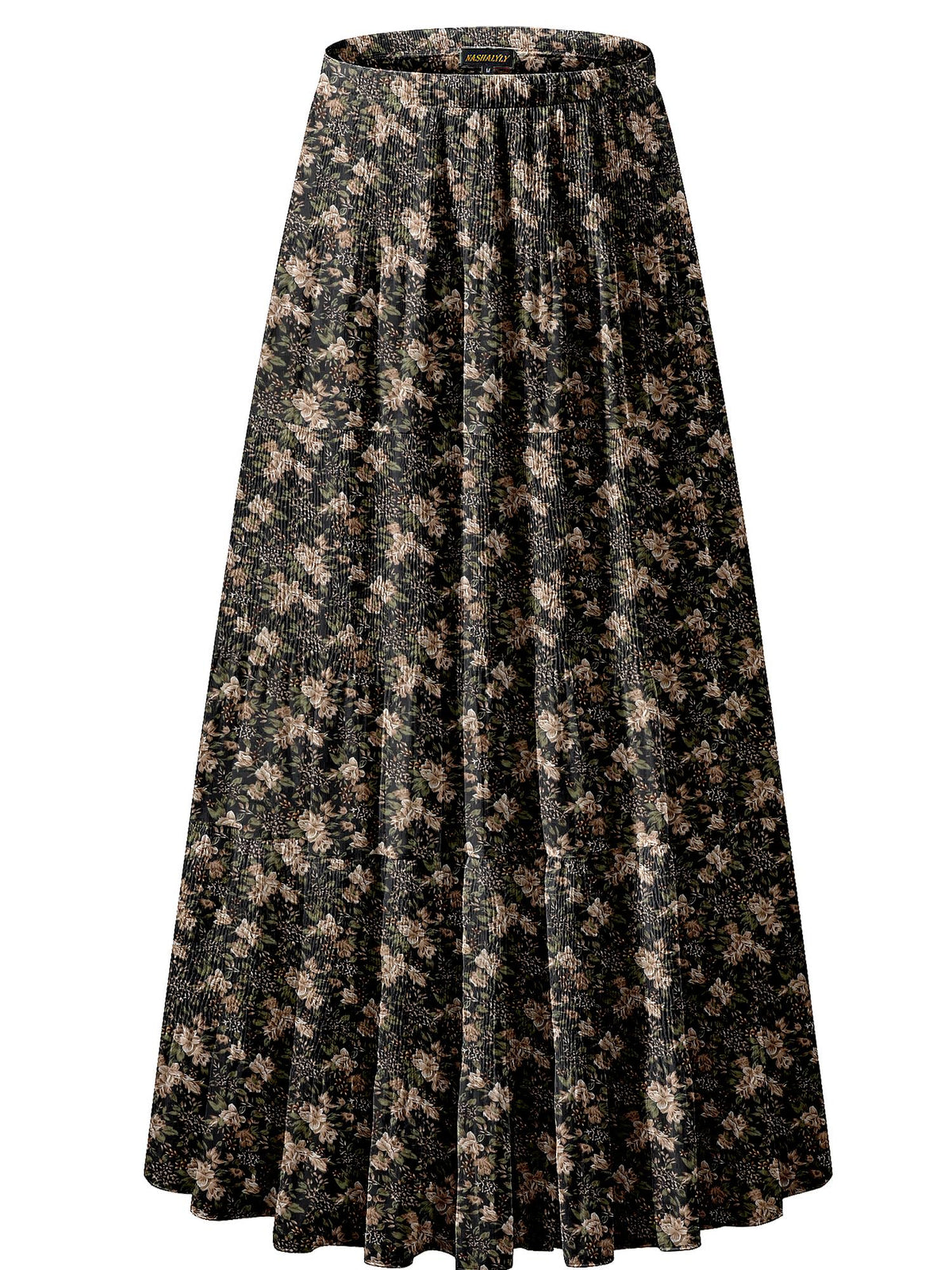 NASHALYLY Women's Chiffon Elastic High Waist Pleated A-Line Maxi Skirts