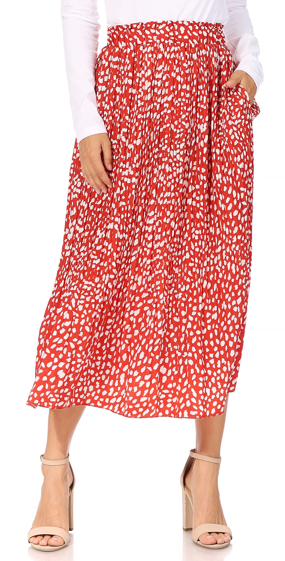 Simlu Pleated Midi Skirts for Women with Pockets, Elastic High Waisted Skirt Reg & Plus Size Womens Summer Skirts Trendy 2023