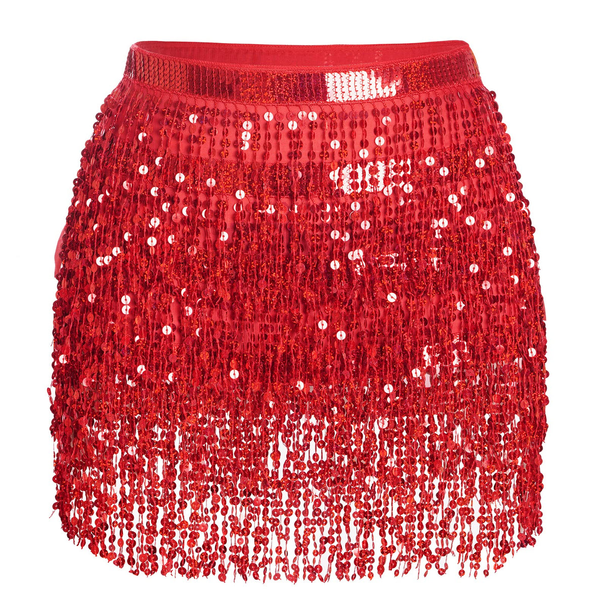 Belly Dance Hip Scarf Sequin Tassel Skirt Wrap Sparkly Rave Costume for Women