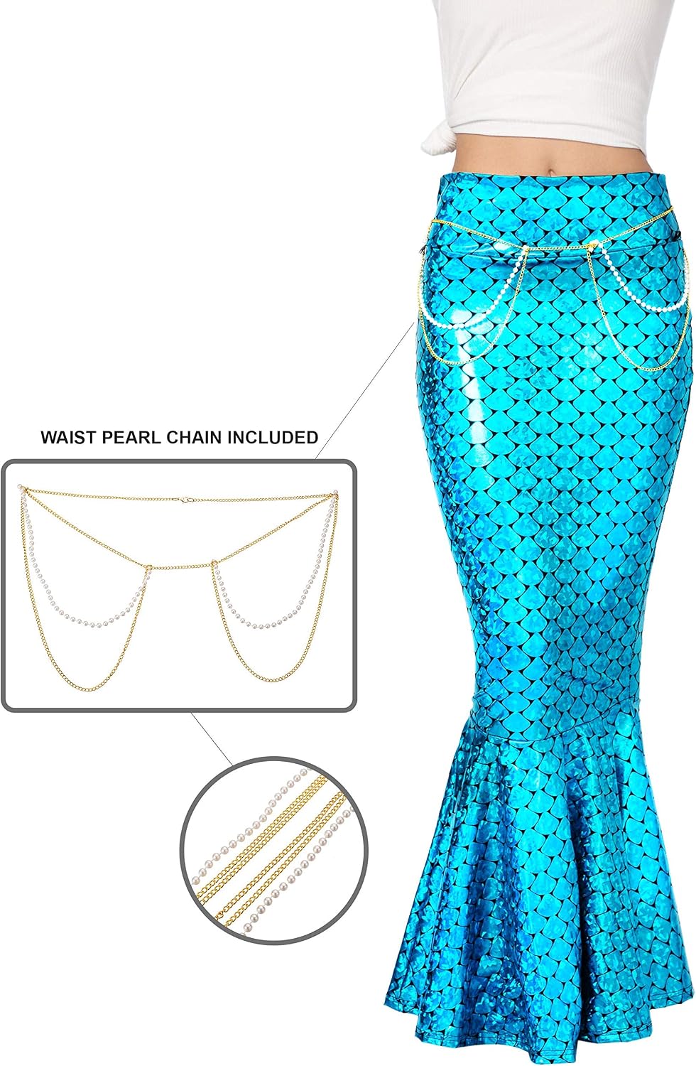 Spooktacular Creations Adult Metallic Hologram Shiny Mermaid Skirt Costume Role Play for Halloween Costumes Party Events