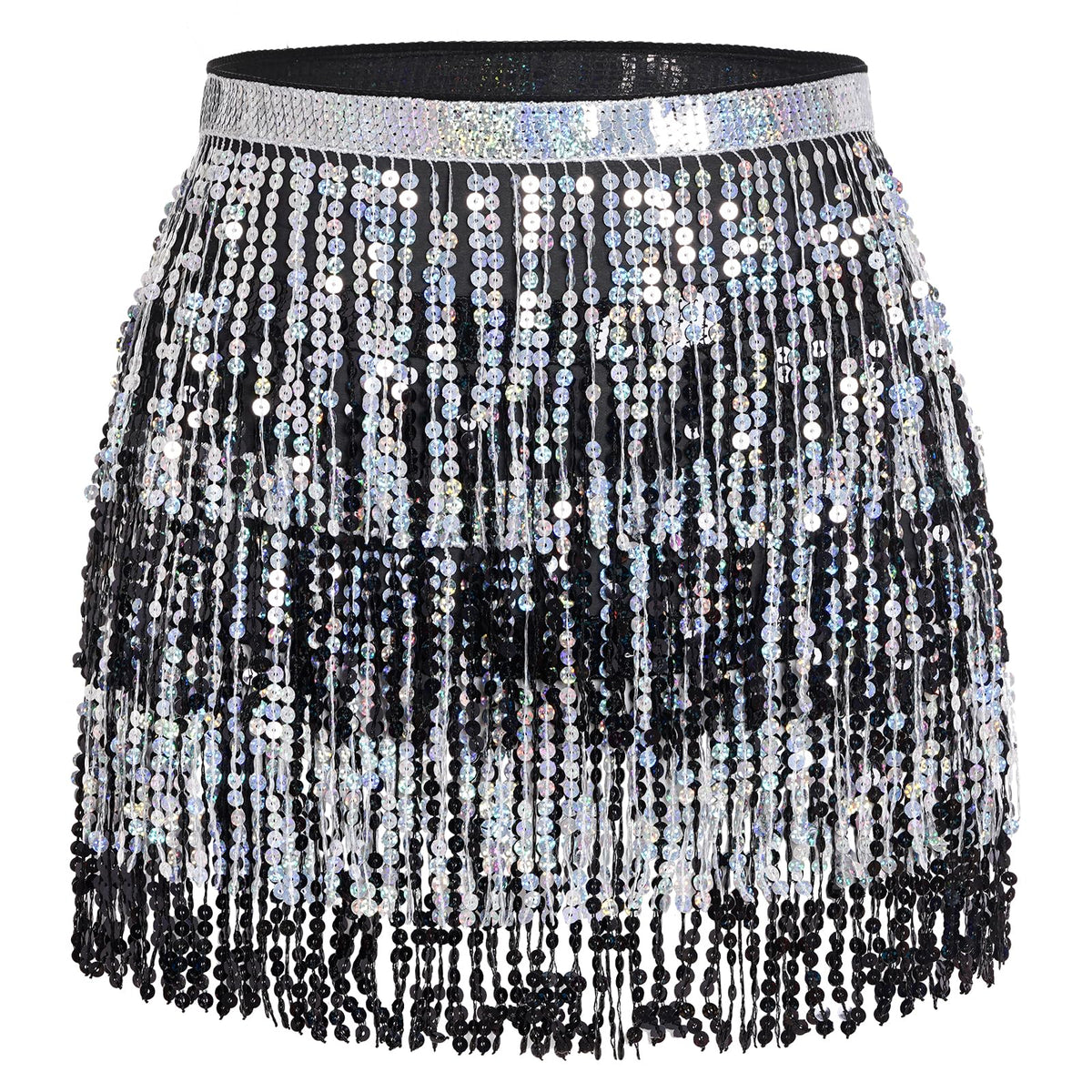 Belly Dance Hip Scarf Sequin Tassel Skirt Wrap Sparkly Rave Costume for Women
