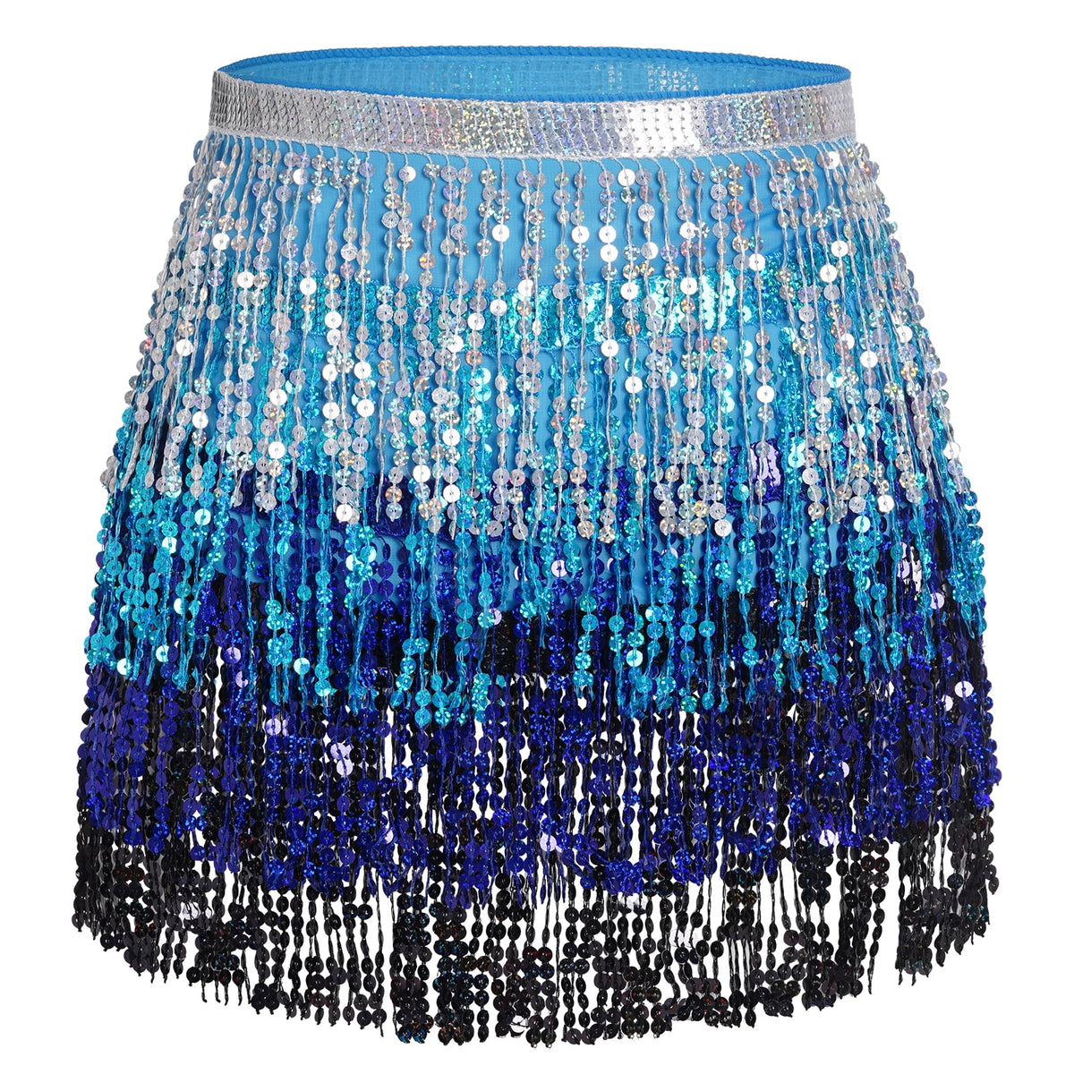 Belly Dance Hip Scarf Sequin Tassel Skirt Wrap Sparkly Rave Costume for Women