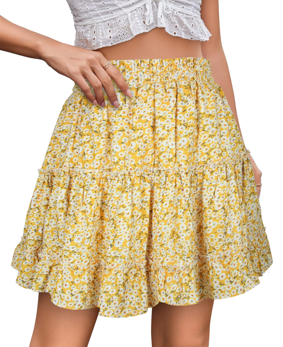 THHGPO Women's Basic Mini Skirts Flared Cotton Short Skirt