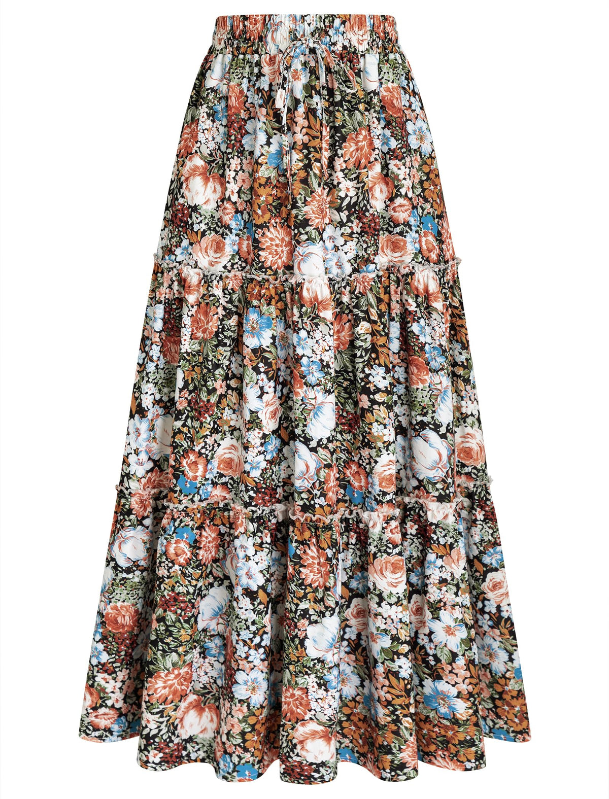 Arolina Women's Summer Maxi Skirt Trendy High Waist Pleated Ruffle Long Skirts Flowy Beach Boho Skirt Dress with Pockets