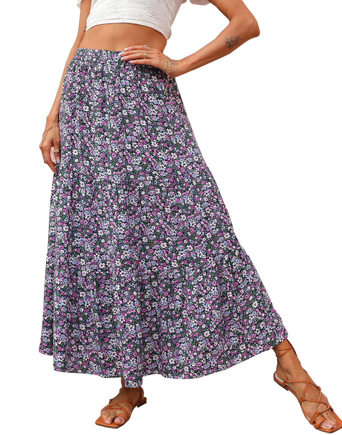 KIRUNDO Maxi Skirts for Women Summer Boho Floral Long Skirt
