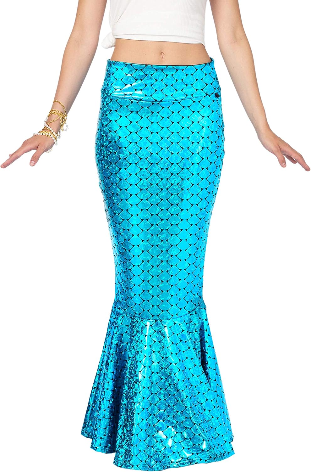 Spooktacular Creations Adult Metallic Hologram Shiny Mermaid Skirt Costume Role Play for Halloween Costumes Party Events
