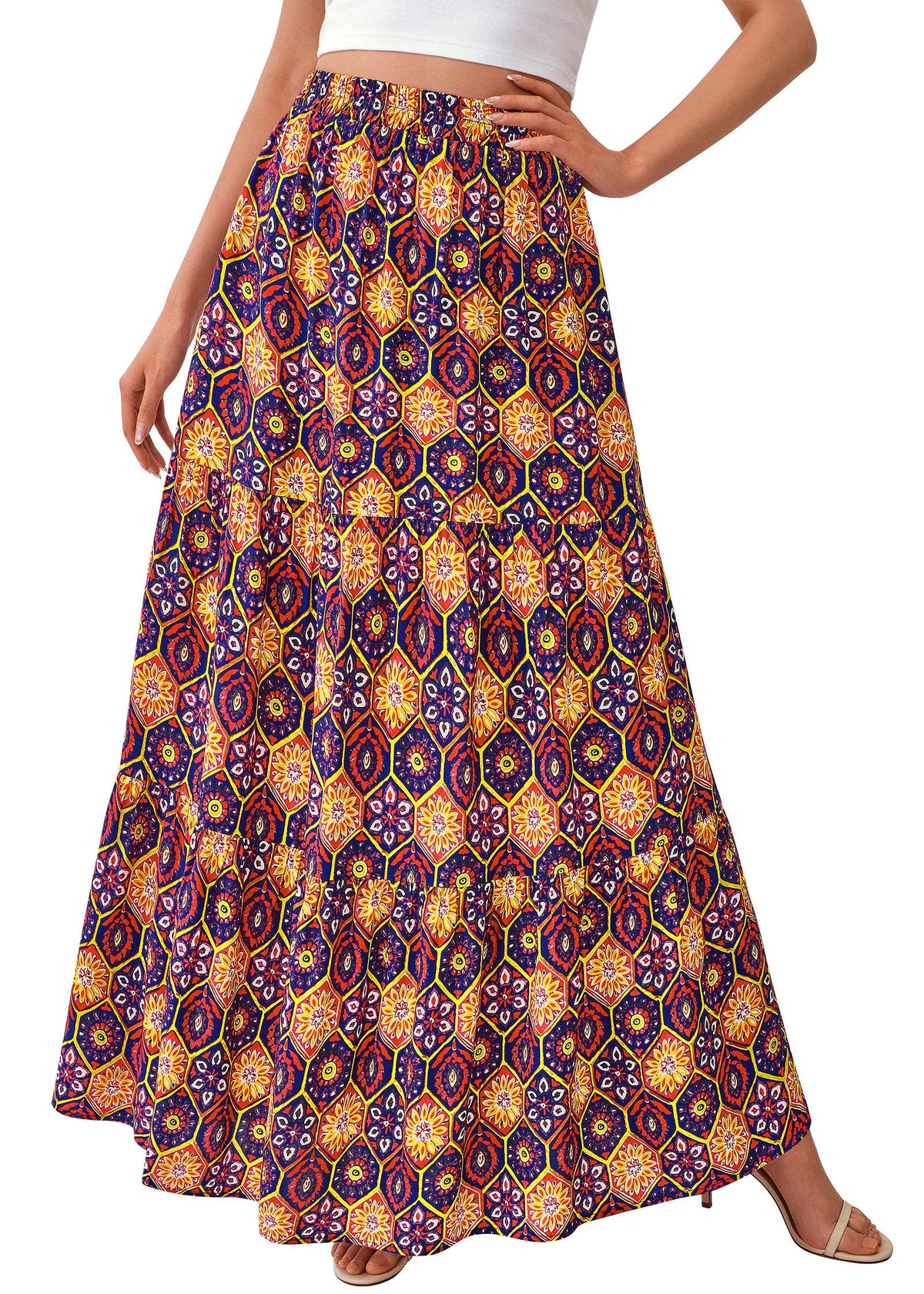 KIRUNDO Maxi Skirts for Women Summer Boho Floral Long Skirt