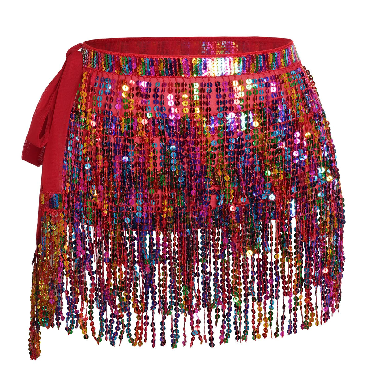 Belly Dance Hip Scarf Sequin Tassel Skirt Wrap Sparkly Rave Costume for Women