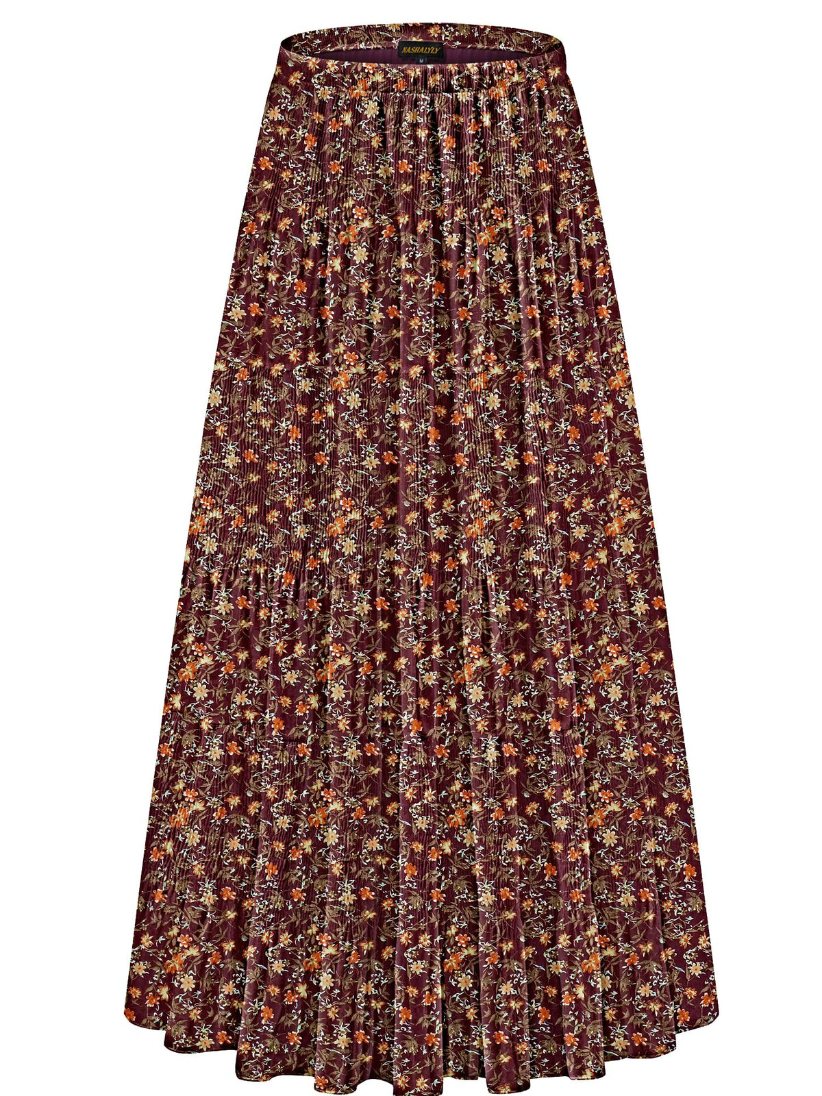 NASHALYLY Women's Chiffon Elastic High Waist Pleated A-Line Maxi Skirts