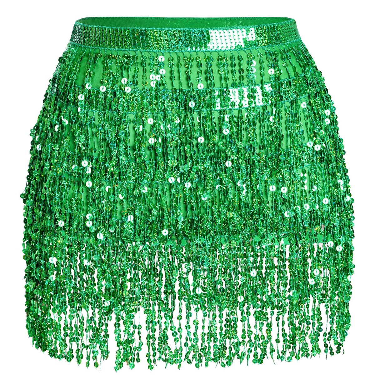 Belly Dance Hip Scarf Sequin Tassel Skirt Wrap Sparkly Rave Costume for Women