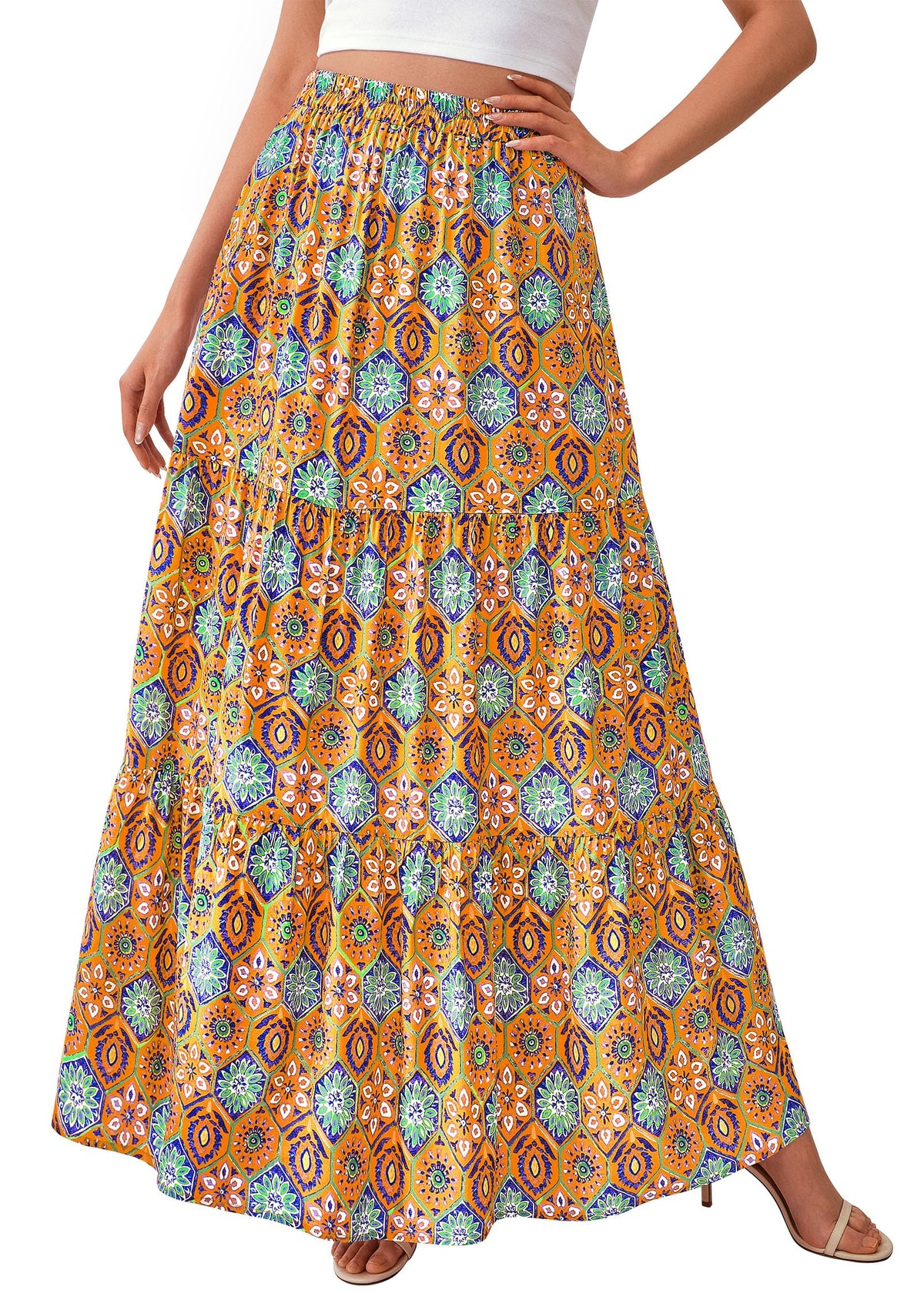 KIRUNDO Maxi Skirts for Women Summer Boho Floral Long Skirt