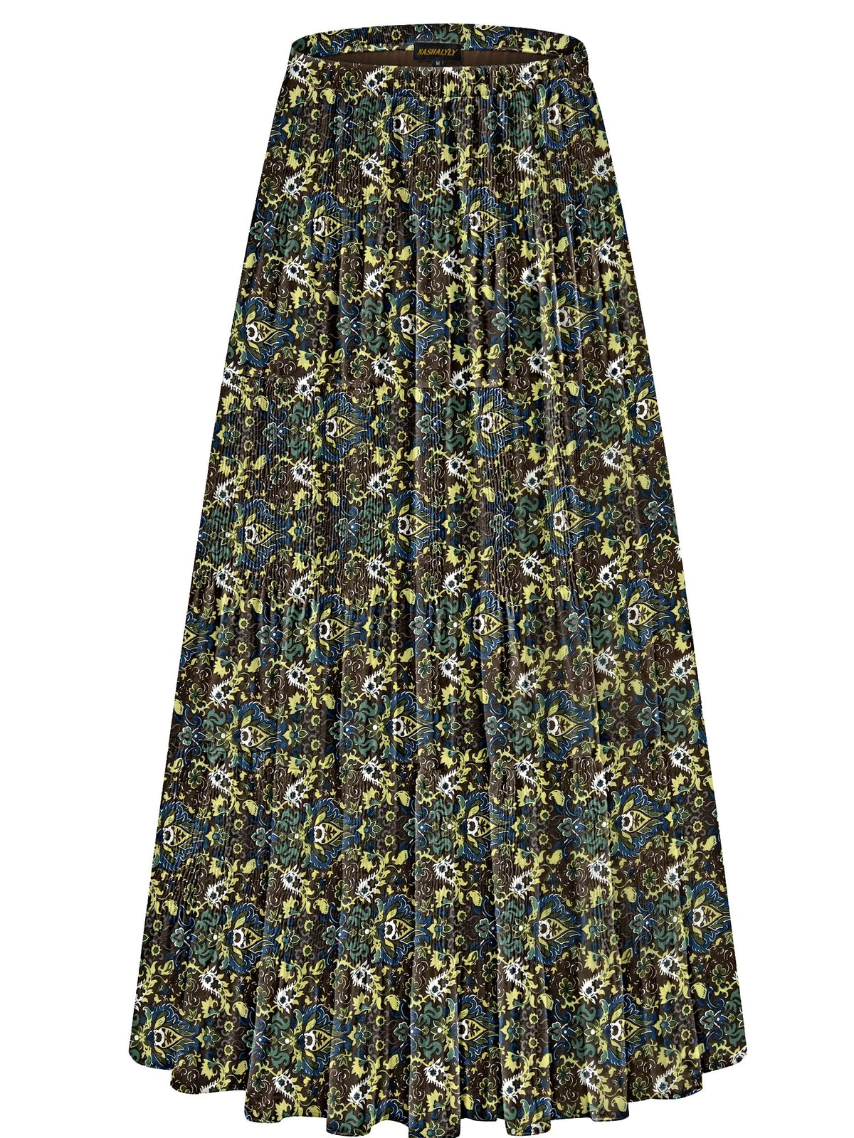 NASHALYLY Women's Chiffon Elastic High Waist Pleated A-Line Maxi Skirts