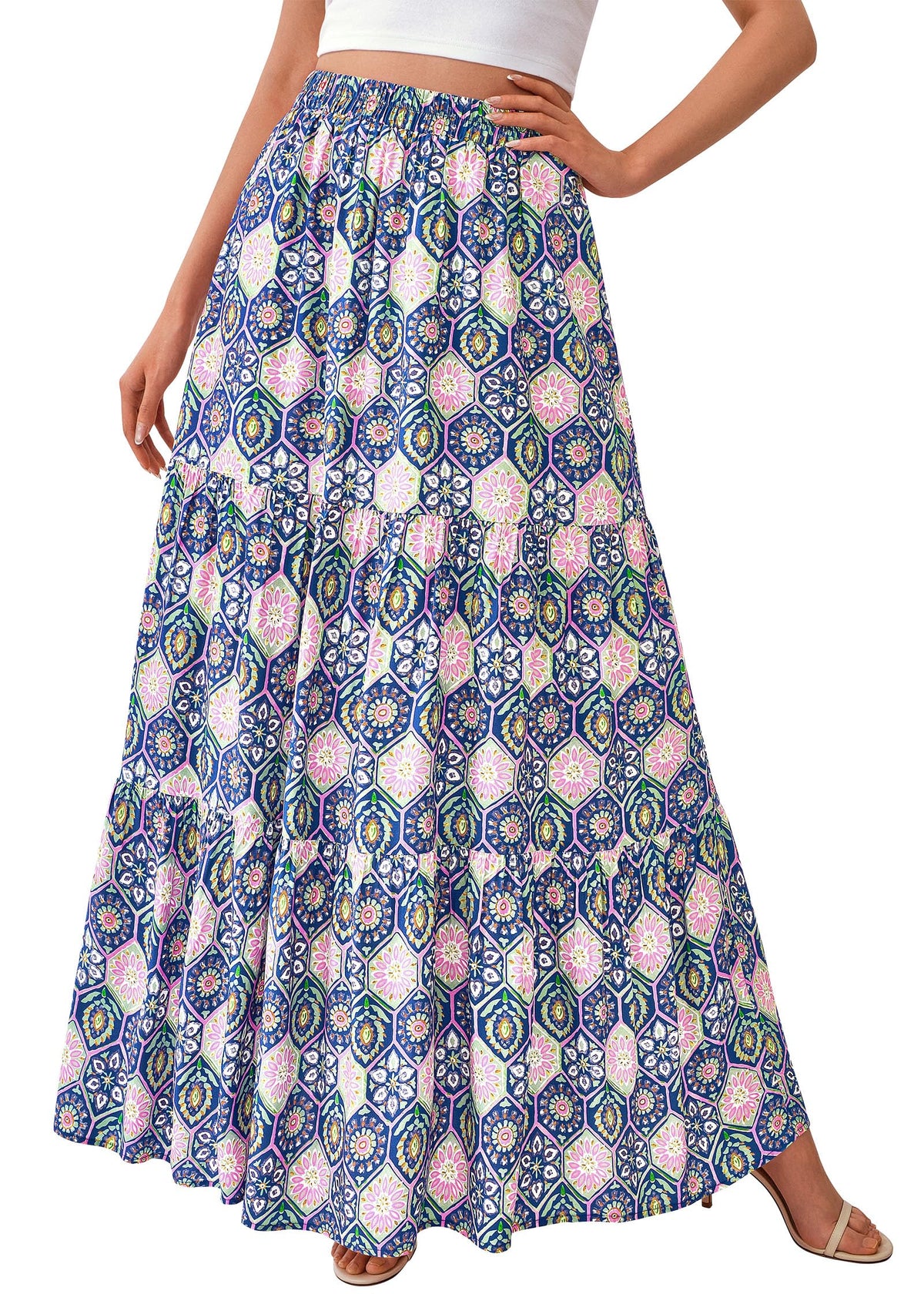 KIRUNDO Maxi Skirts for Women Summer Boho Floral Long Skirt
